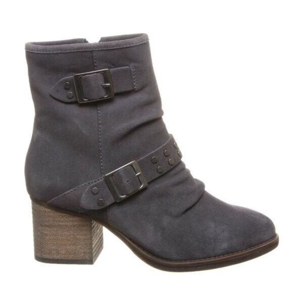 BEARPAW / Amethyst Genuine Suede Heeled Winter Bootie Lined Block Heel Grey 11 - Picture 1 of 16